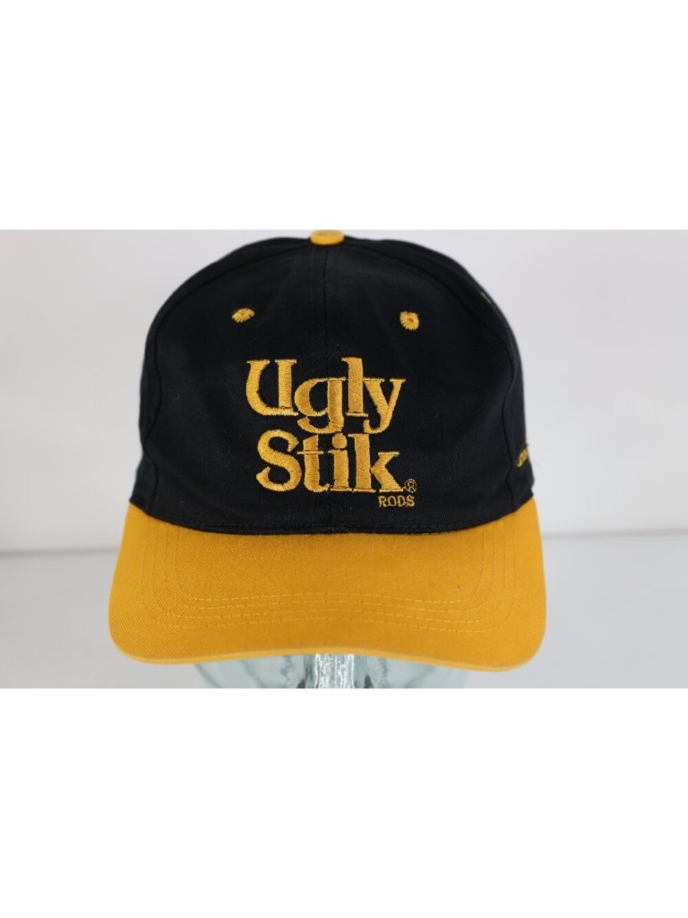 Vintage 90s Spell Out Ugly Stik Rods Fishing Rods Snapback Hat Cap Black Yellow